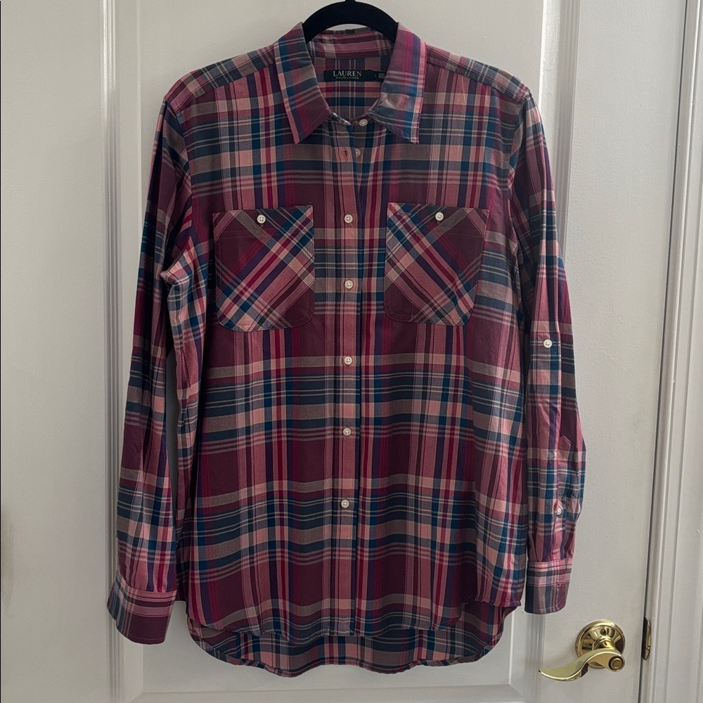 Ralph Lauren Vintage Multicolor Plaid Shirt Roll Tab Sleeve